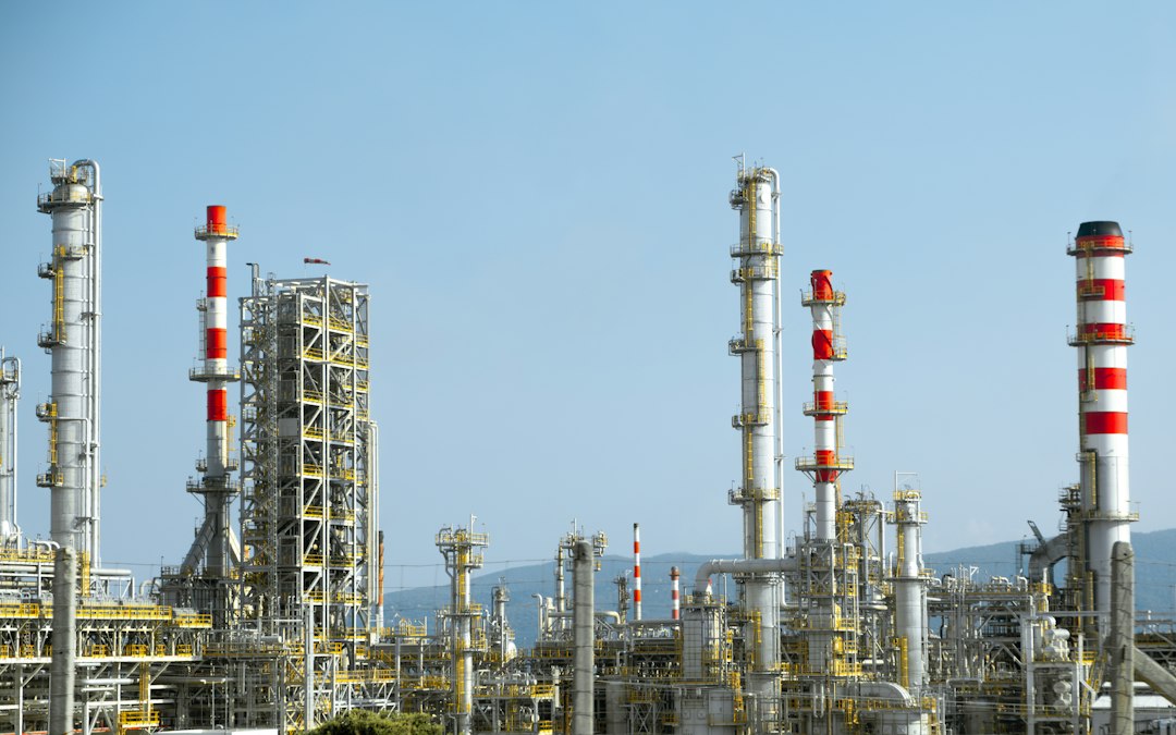 Industrial refinery piping representing fabrication and erection works